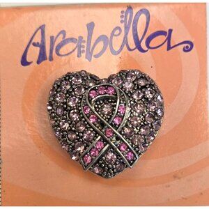 Arabella Heart Shaped Pink Ribbon Rhinestone Brooch